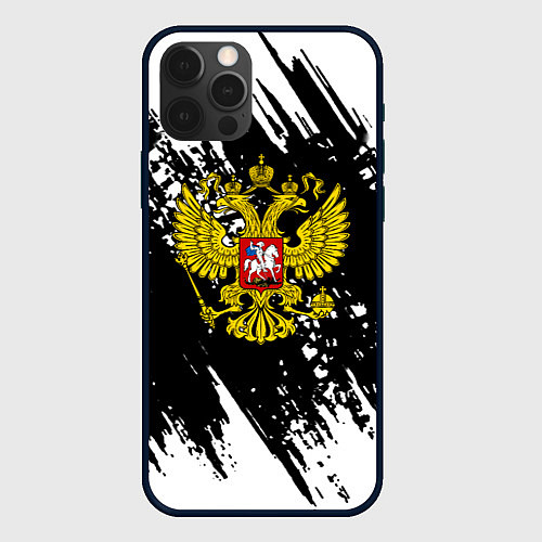 Чехол iPhone 12 Pro Герб рф краски штрихи / 3D-Черный – фото 1