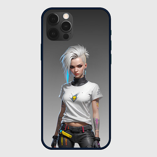 Чехол iPhone 12 Pro Блондинка в белой футболке Cyberpunk 2077 / 3D-Черный – фото 1