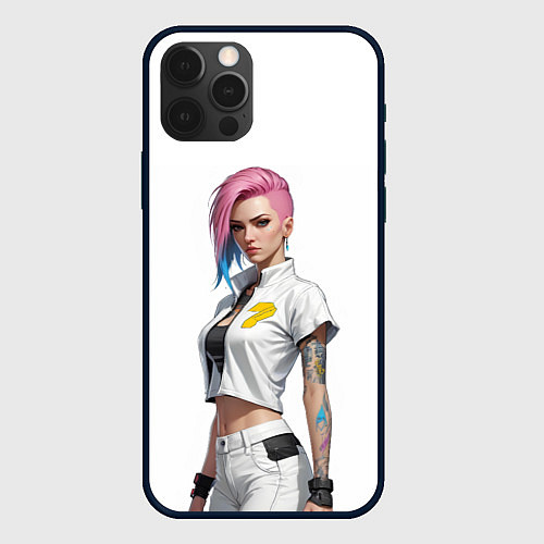 Чехол iPhone 12 Pro Девушка в белом Cyberpunk 2077 / 3D-Черный – фото 1