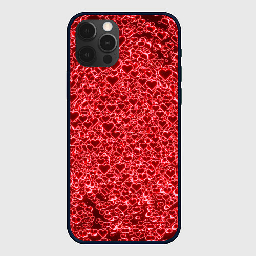 Чехол iPhone 12 Pro Светящиеся объемные сердечки / 3D-Черный – фото 1