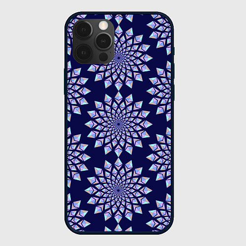 Чехол iPhone 12 Pro Криптовалюта Эфириум паттерн по кругу на синем / 3D-Черный – фото 1