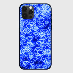 Чехол для iPhone 12 Pro Неоновые сердечки синие, цвет: 3D-черный