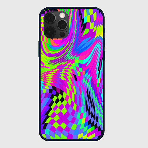 Чехол iPhone 12 Pro Психоделический глитч / 3D-Черный – фото 1