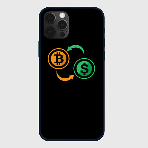 Чехол iPhone 12 Pro Криптовалюта биткоин и доллар / 3D-Черный – фото 1