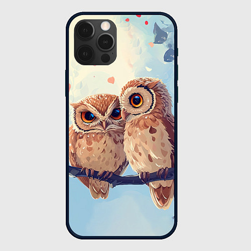 Чехол iPhone 12 Pro Влюбленные совы 14 февраля / 3D-Черный – фото 1