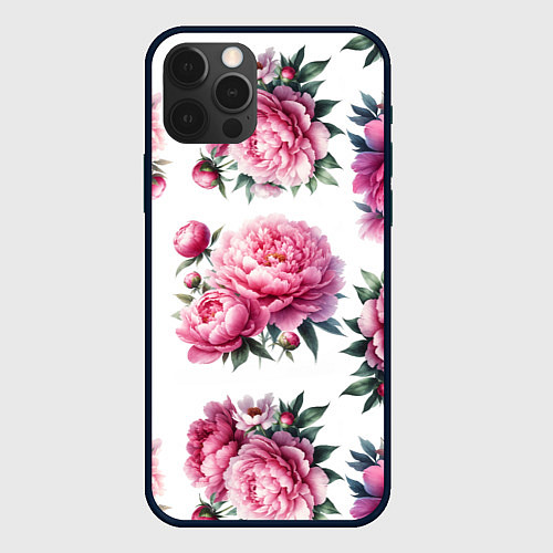 Чехол iPhone 12 Pro Розовые цветы пиона / 3D-Черный – фото 1