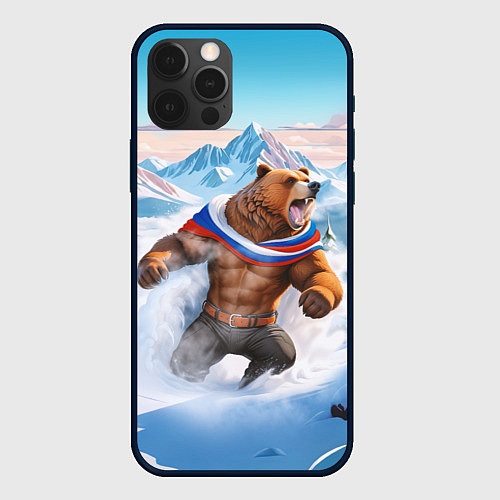 Чехол iPhone 12 Pro Медведь с триколором / 3D-Черный – фото 1