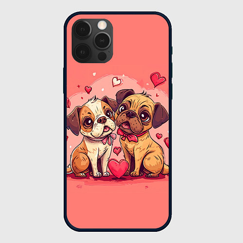 Чехол iPhone 12 Pro Влюбленный щенки / 3D-Черный – фото 1