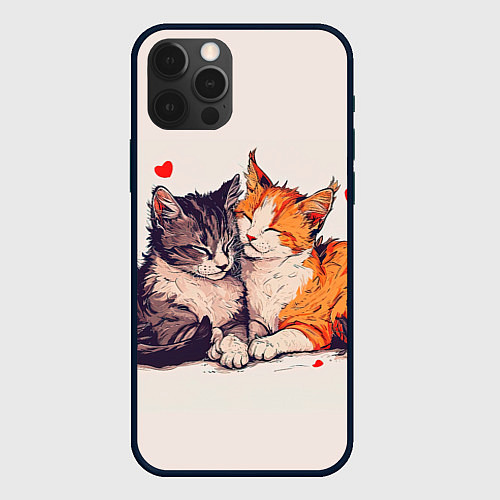 Чехол iPhone 12 Pro Влюбленные коты 14 февраля / 3D-Черный – фото 1