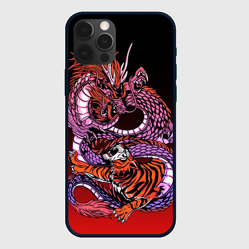 Чехол iPhone 12 Pro Дракон и тигр в год дракона / 3D-Черный – фото 1