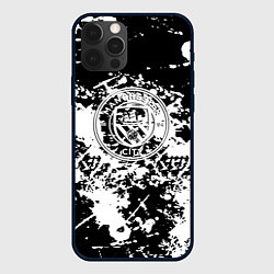 Чехол для iPhone 12 Pro Manchester City краски чёрно белые, цвет: 3D-черный