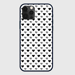 Чехол для iPhone 12 Pro Черно-белые сердечки, цвет: 3D-черный