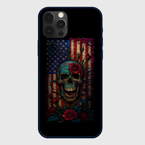 Чехол iPhone 12 Pro Skull - USA / 3D-Черный – фото 1