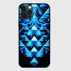 Чехол для iPhone 12 Pro Синие абстрактные ромбики, цвет: 3D-черный