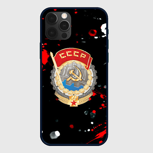 Чехол iPhone 12 Pro СССР текстура краски / 3D-Черный – фото 1