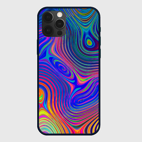 Чехол iPhone 12 Pro Яркая абстракция волнистых линий / 3D-Черный – фото 1