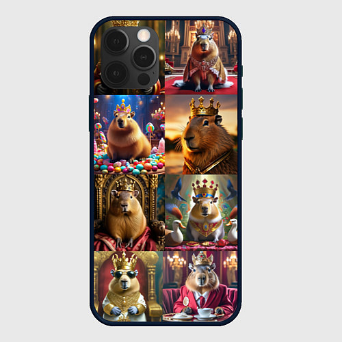 Чехол iPhone 12 Pro Коллаж капибара король в короне / 3D-Черный – фото 1