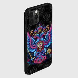 Чехол для iPhone 12 Pro Неоновый герб России, цвет: 3D-черный — фото 2