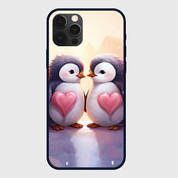 Чехол для iPhone 12 Pro Два влюбленных пингвина, цвет: 3D-черный