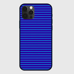 Чехол iPhone 12 Pro Неоновые линии циан на темно синем