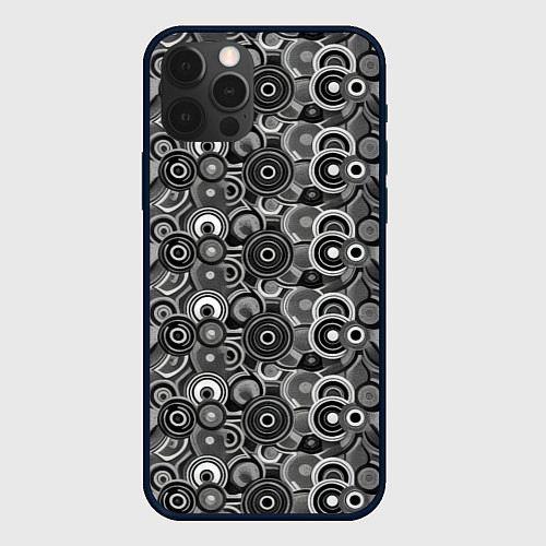 Чехол iPhone 12 Pro Черно-белый абстрактный узор круги / 3D-Черный – фото 1
