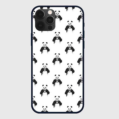 Чехол iPhone 12 Pro Panda love - pattern / 3D-Черный – фото 1