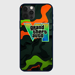 Чехол iPhone 12 Pro Gta лого зелено-оранжевый камуфляж
