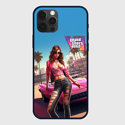 Чехол iPhone 12 Pro GTA 6 girl logo / 3D-Черный – фото 1