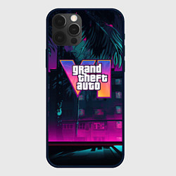 Чехол для iPhone 12 Pro GTA 6 logo night Vice city, цвет: 3D-черный