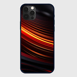 Чехол для iPhone 12 Pro Яркая оранжевая полосы на черной абстракции, цвет: 3D-черный