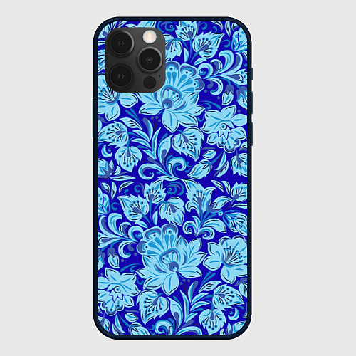 Чехол iPhone 12 Pro Узоры гжель на темно синем фоне / 3D-Черный – фото 1