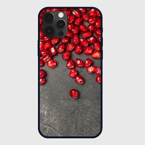Чехол iPhone 12 Pro Гранат зёрна граната на сером / 3D-Черный – фото 1