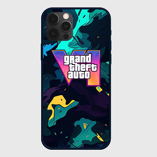 Чехол iPhone 12 Pro GTA 6 logo яркий неоновый камуфляжный стиль / 3D-Черный – фото 1