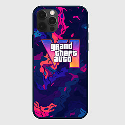 Чехол для iPhone 12 Pro GTA 6 logo яркий неоновый камуфляжный стиль, цвет: 3D-черный