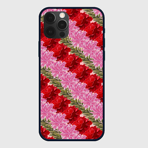 Чехол iPhone 12 Pro Фон с лилиями и розами / 3D-Черный – фото 1