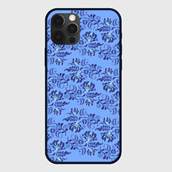 Чехол для iPhone 12 Pro Узоры гжель на голубом фоне, цвет: 3D-черный