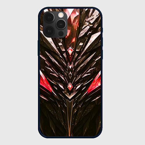 Чехол iPhone 12 Pro Красные кристаллы и камень / 3D-Черный – фото 1