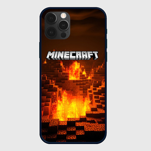Чехол iPhone 12 Pro Огненный minecraft логотип / 3D-Черный – фото 1