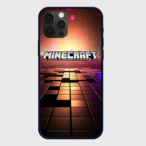 Чехол iPhone 12 Pro Minecraft логотип и кубы / 3D-Черный – фото 1