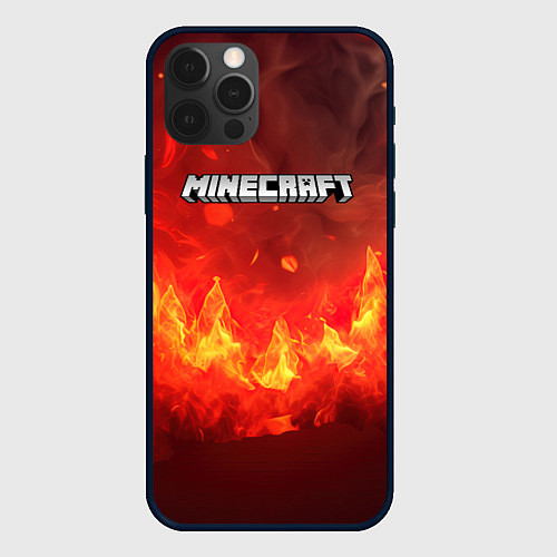 Чехол iPhone 12 Pro Minecraft logo fire / 3D-Черный – фото 1