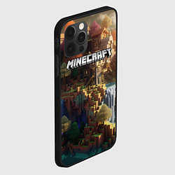 Чехол для iPhone 12 Pro Minecraft logo горы и реки, цвет: 3D-черный — фото 2