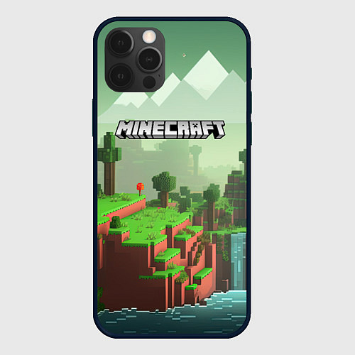 Чехол iPhone 12 Pro Minecraft logo квадратный мир игры / 3D-Черный – фото 1