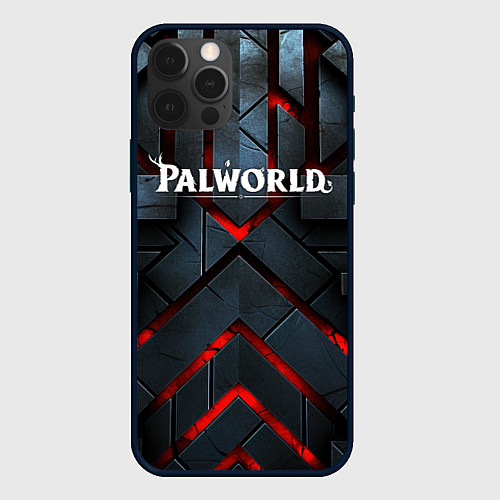 Чехол iPhone 12 Pro Palworld logo камни и красный свет / 3D-Черный – фото 1