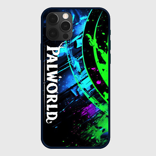 Чехол iPhone 12 Pro Palworld логотип абстракт на темно-зеленом фоне / 3D-Черный – фото 1