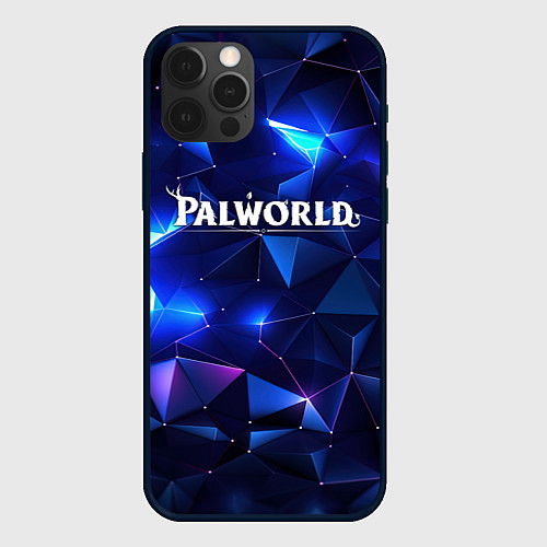 Чехол iPhone 12 Pro Palworld логотип и синие блики / 3D-Черный – фото 1
