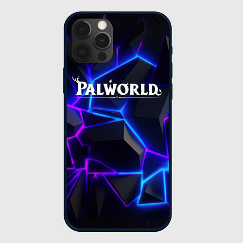 Чехол iPhone 12 Pro Palworld логотип на ярких неоновых плитах / 3D-Черный – фото 1