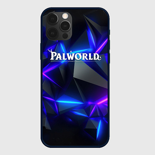 Чехол iPhone 12 Pro Palworld логотип на ярких неоновых плитах / 3D-Черный – фото 1