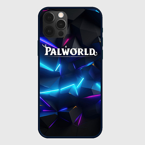 Чехол iPhone 12 Pro Palworld логотип на ярких неоновых плитах / 3D-Черный – фото 1