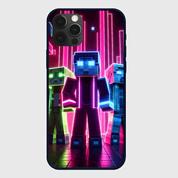 Чехол iPhone 12 Pro Minecraft characters - neon glow