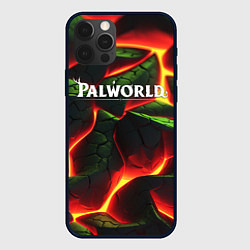 Чехол для iPhone 12 Pro Palworld логотип на зеленой абстракции фон, цвет: 3D-черный